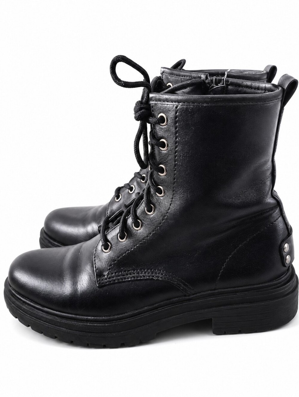 Steve Madden Women’s Black Combat Boots Lace Up Side Zip Ankle Biker Boots